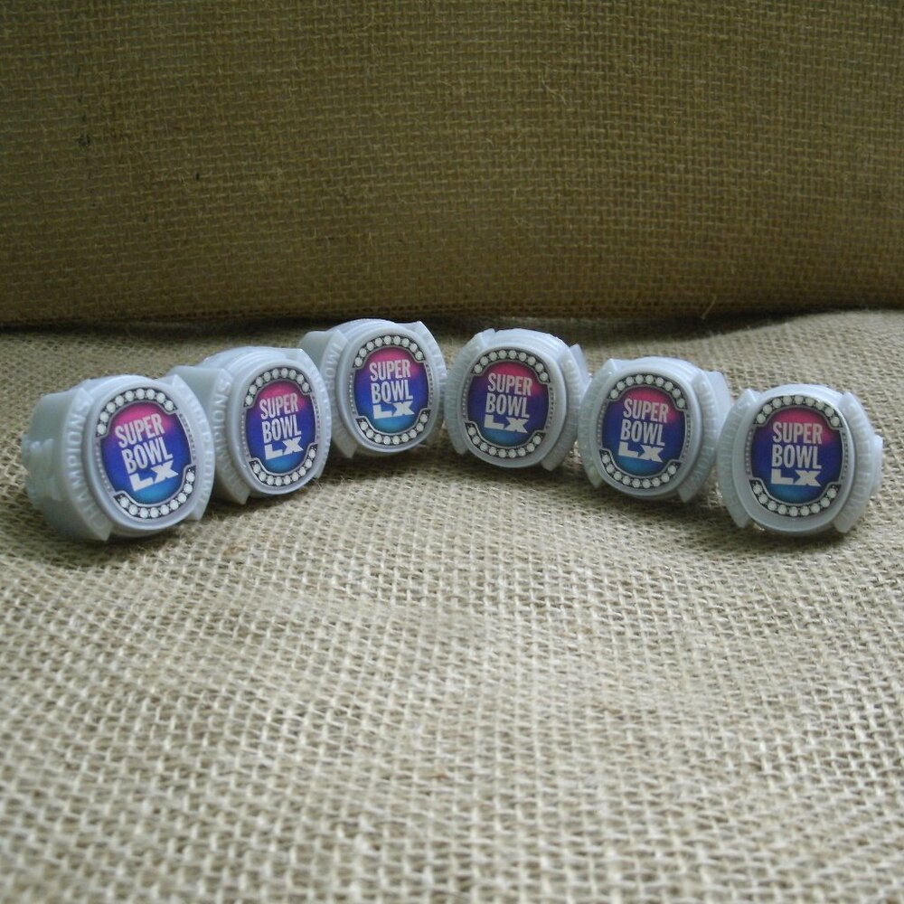 Super Bowl LX Plastic Novelty Rings Set of 6